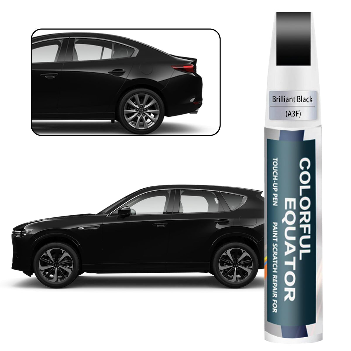 A3F Brilliant Black Touch Up Paint for Mazda, Car Paint Pen Scratch Repair Two-In-One Touch Up Paint, Premium Car Scratch Remove