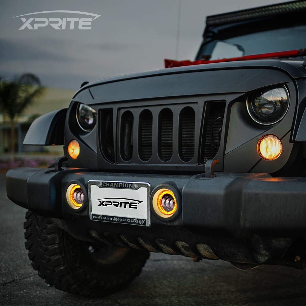 Xprite Fog Lights W/Amber Halo Ring Angle Eye Drl, 4 Inch Foglights Compatible With 07-18 Jeep Wrangler Jk, 60W Led Front Bumper