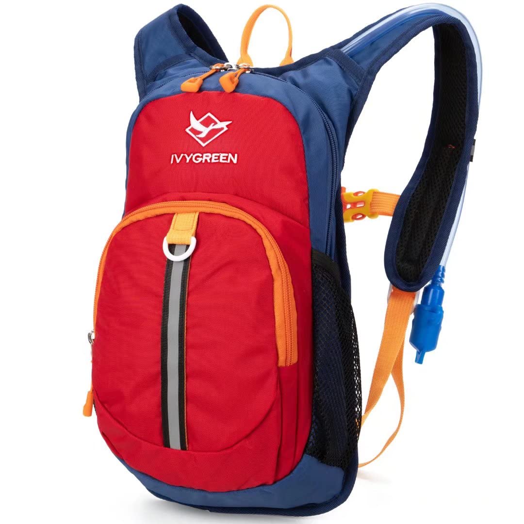 Ivygreen Kids Hydration Backpack, Hiking Backpack For Boys Or Girls With 1.5L Water Bladder, Red
