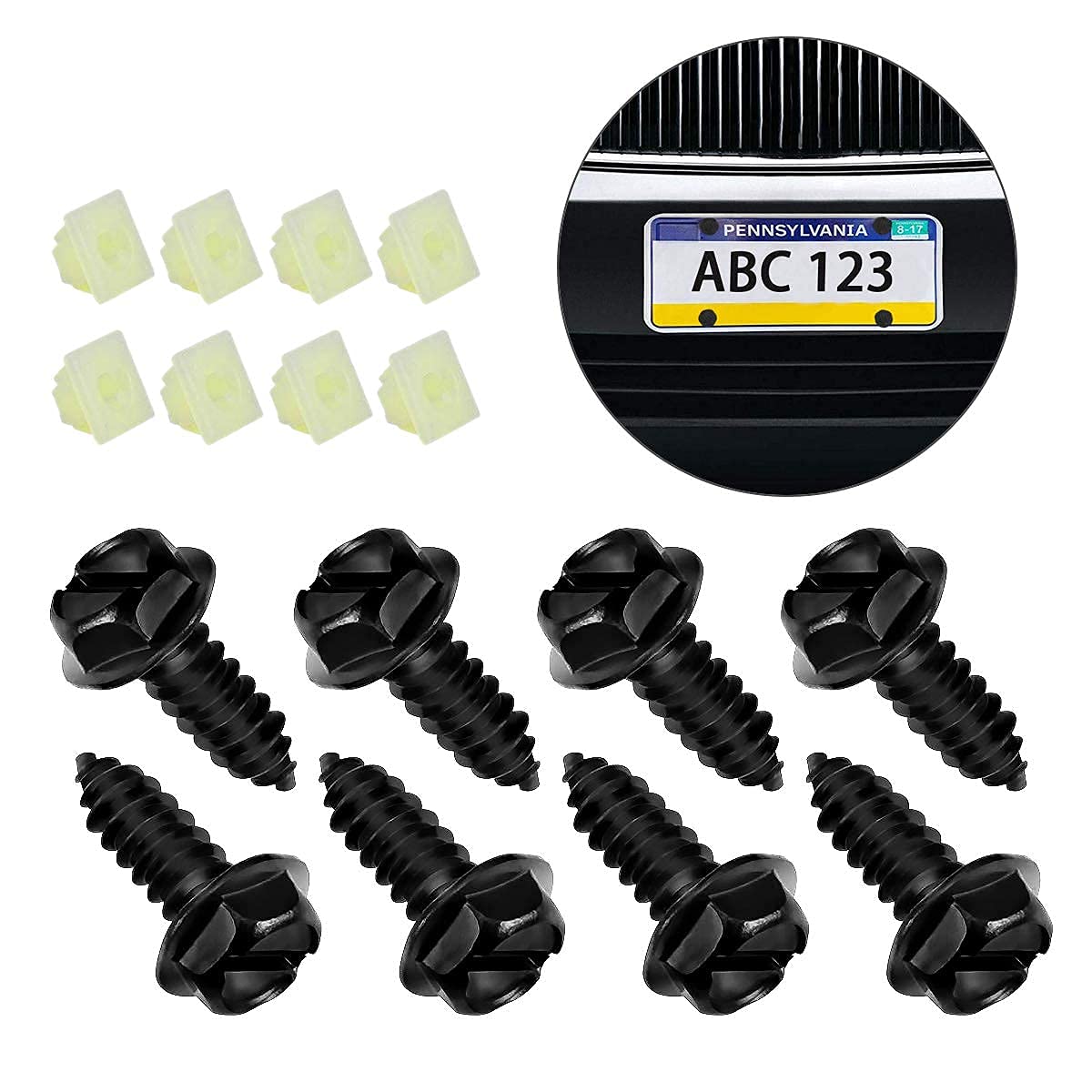 Universal License Plate Screws For Fastening License Plates, Nylon Screw Inserts, Frames And Covers On Cars And Trucks (Black)
