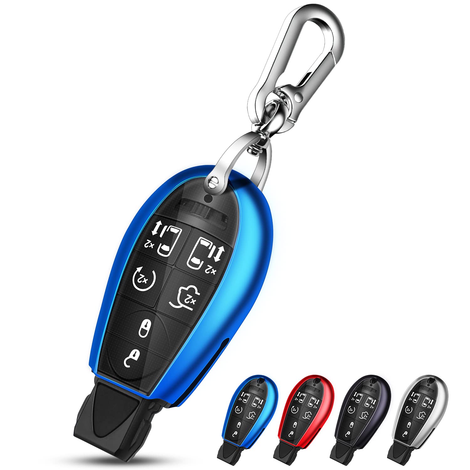 Qbuc For Dodge Key Fob Cover With Keychain Tpu Key Case Compatible With 2008-2018 Dodge Ram Jeep Chrysler Model Accessories (Blue)