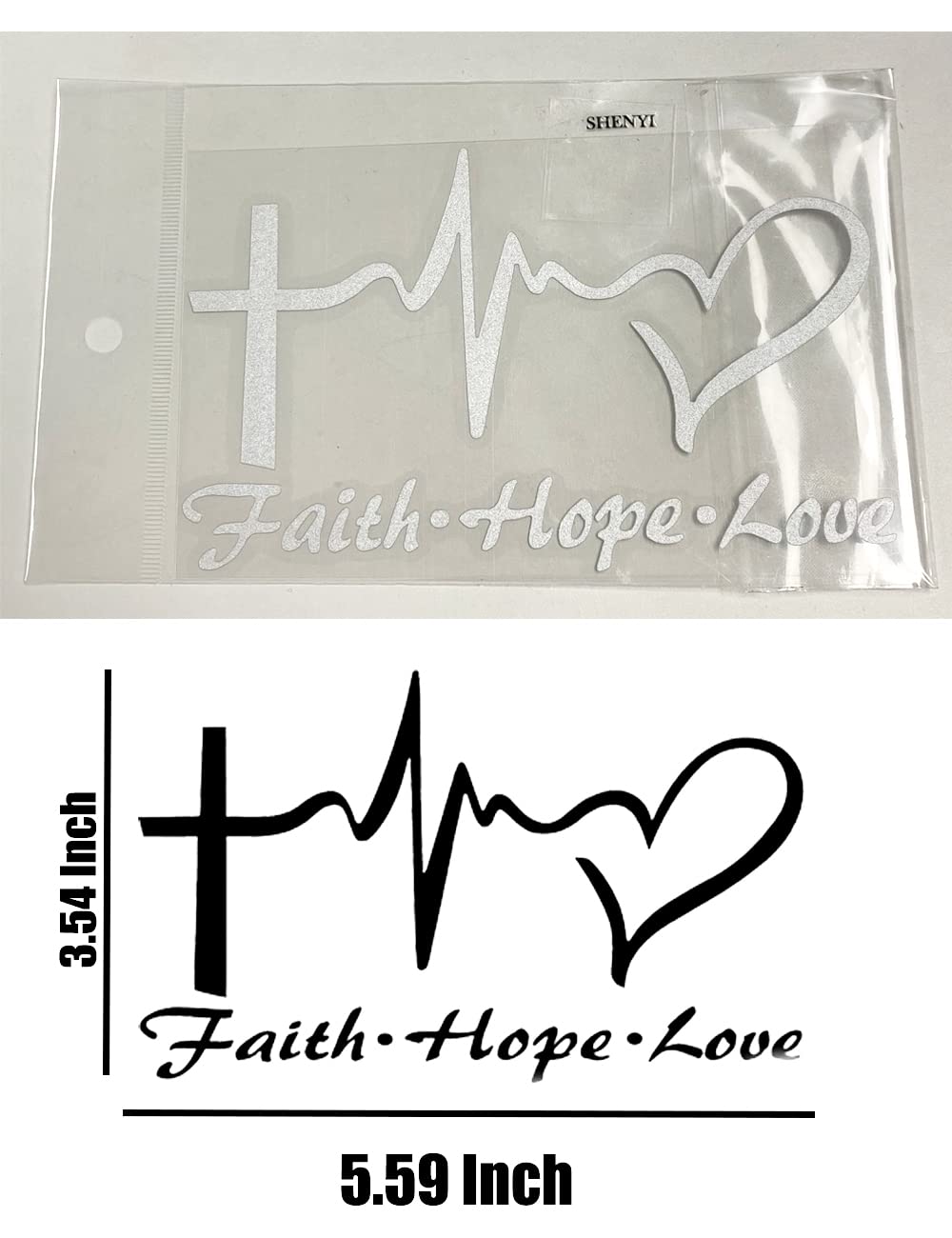 Hope Faith Love Heart Car Decal Stickers, Jesus Cross Vinyl Sticker For Car Windows, Tablets, Laptops, Water Bottles (White)