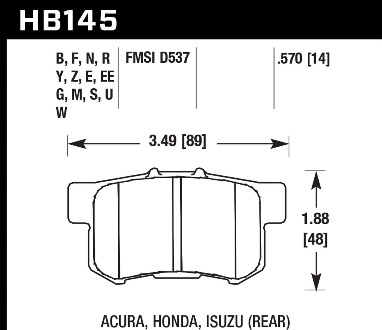 Hawk Performance Hb145F.570 Hps Rear Performance Ceramic Brake Pad
