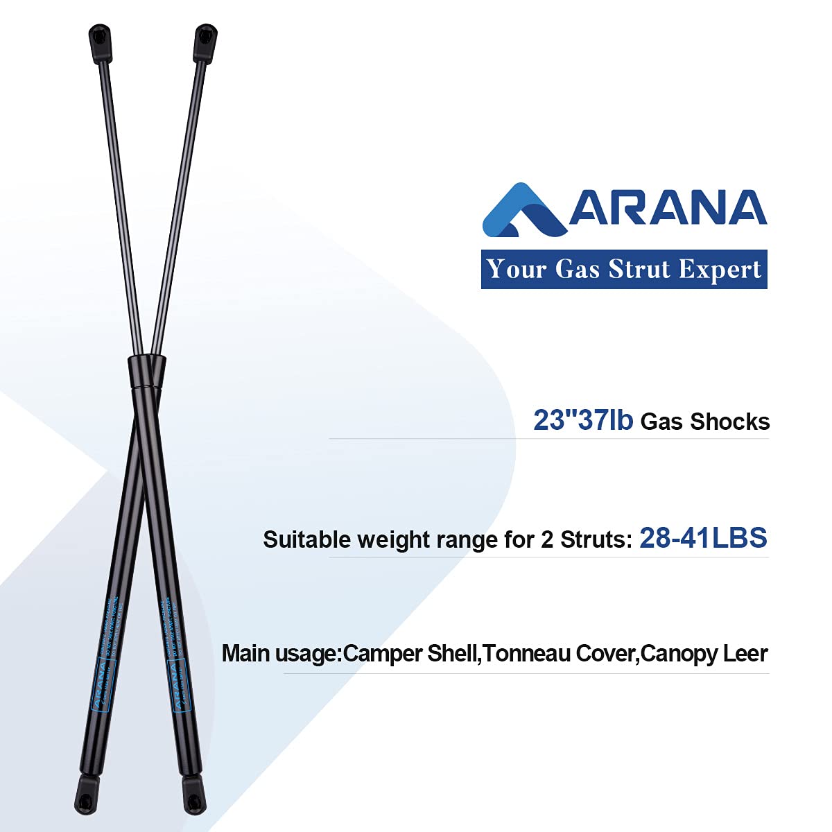 C16-20877 23 Inch Gas Struts Lift Support Shocks Spring 23'' 37Lb/165N C1620877 Replacement Props For Leer Cap Camper Shell Truc