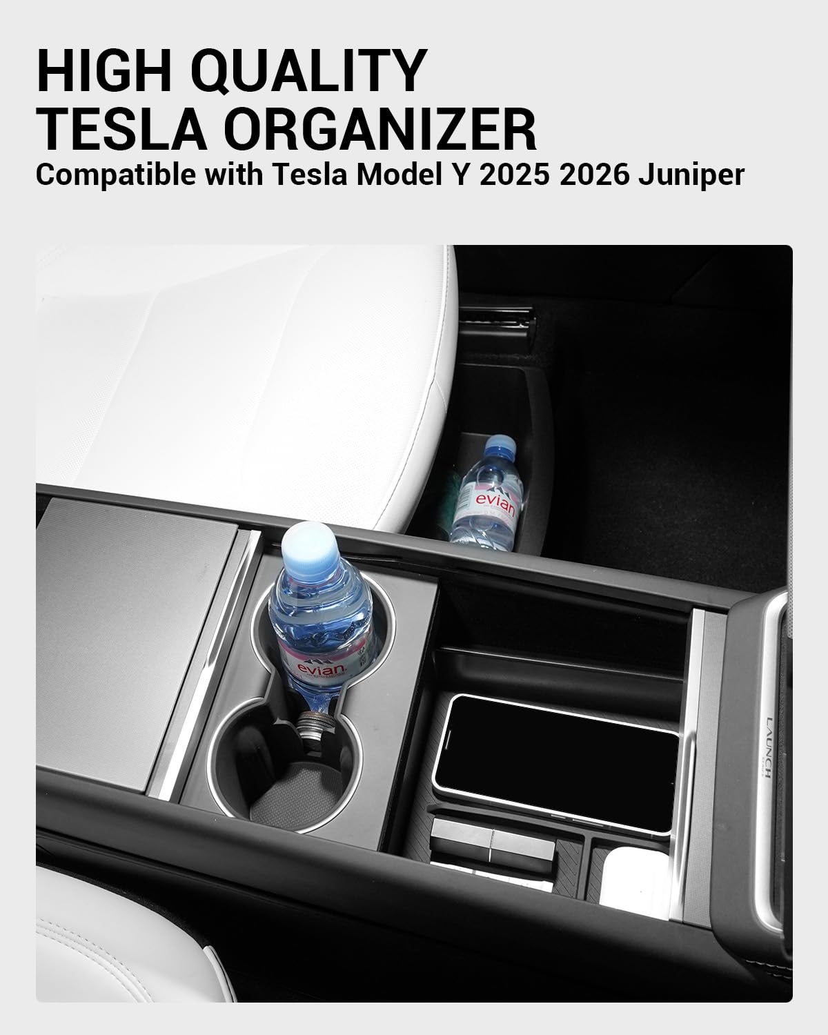 Motrobe 4PCS 2025 2026 Tesla Model Y Center Console Organizer Tray Armrest Storage Box with Removable Pad Cup holder Insert Unde