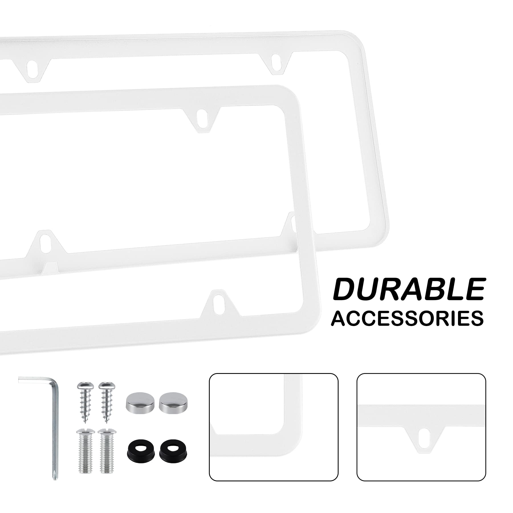 Alpmosn 2Pcs Stainless Steel License Plate Frames, 4 Holes Car Licence Plate Covers With Screws Washers And Caps, Car Exterior A