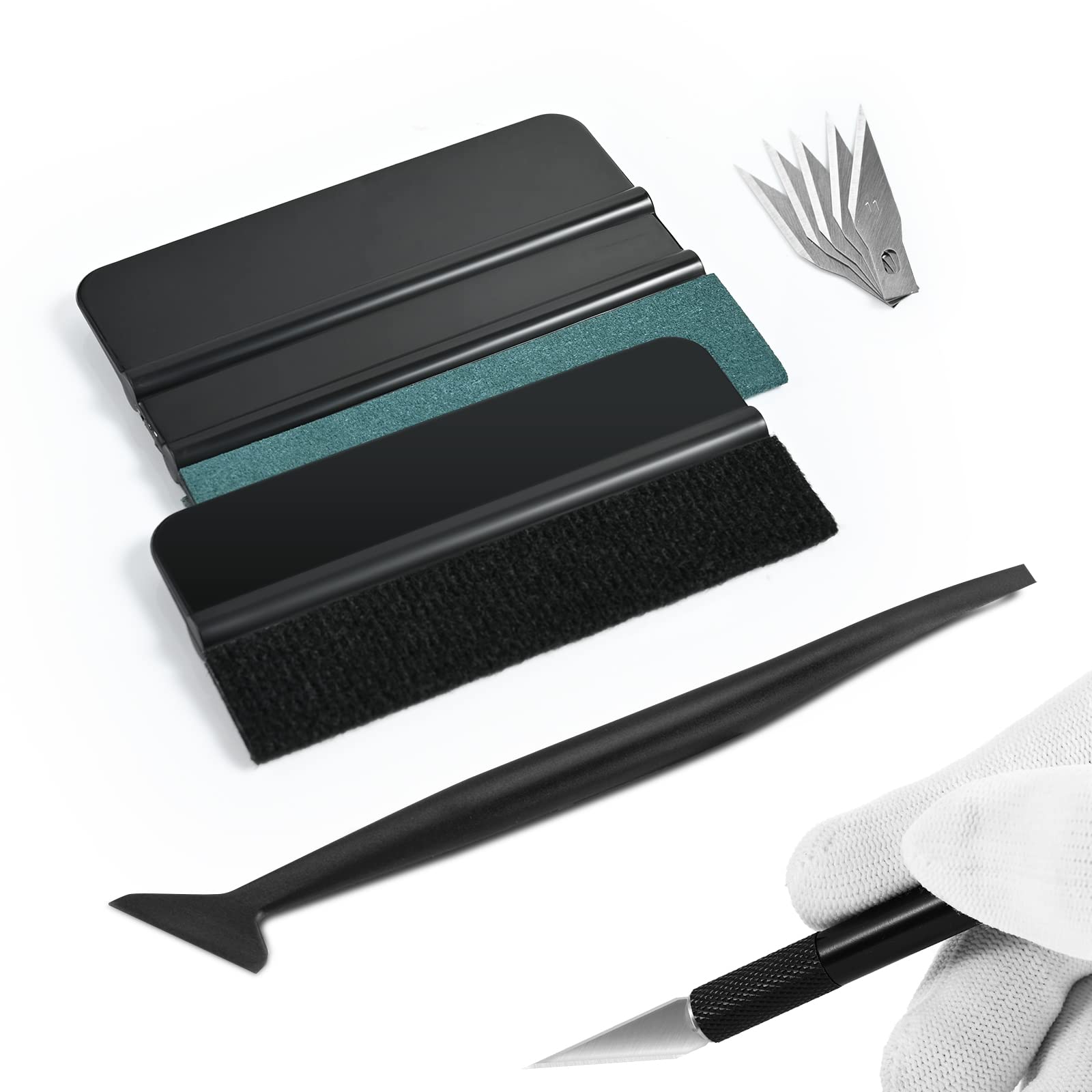 Newishtool Car Window Tint Installation Kit - Vinyl Wrap Tools With Felt Squeegee, Micro Squeegee, Razor Blade Knife