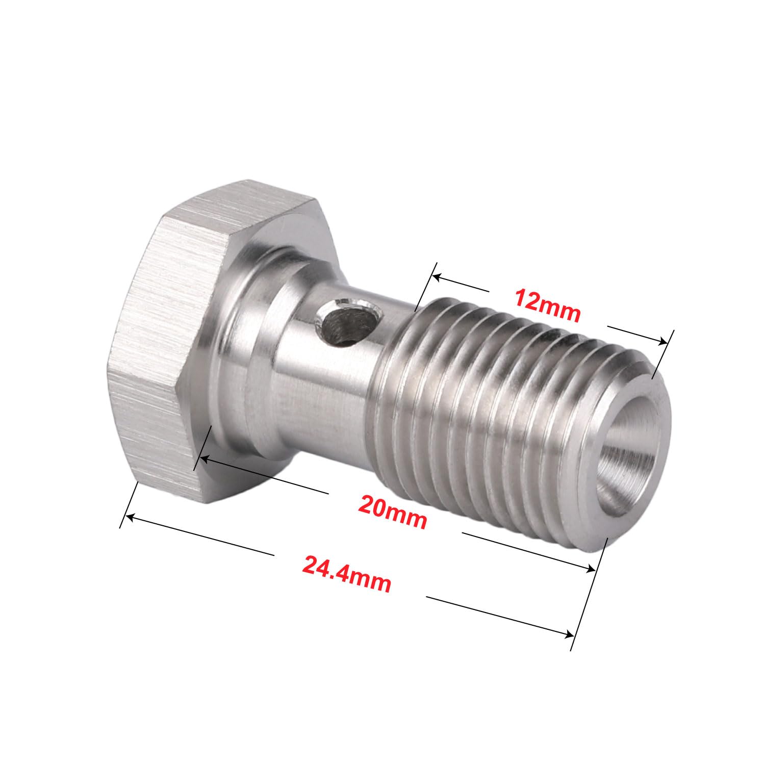 Podavelle M10X1.25 Metric Stainless Steel Single Banjo Bolt Brake Fitting Adapter 20Mm Long With Copper Washers