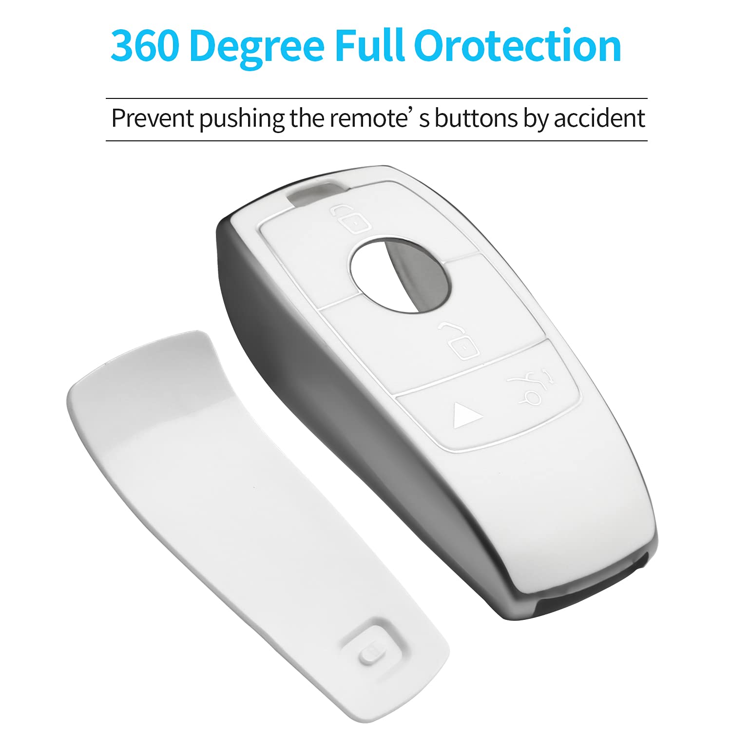 Autophone Compatible With Mercedes Benz Key Fob Cover With Keychain,Soft Tpu 360 Degree Protection Key Case For 2019-2021 A-Class C-Class G-Class 2017-2020 E-Class S-Class (White)