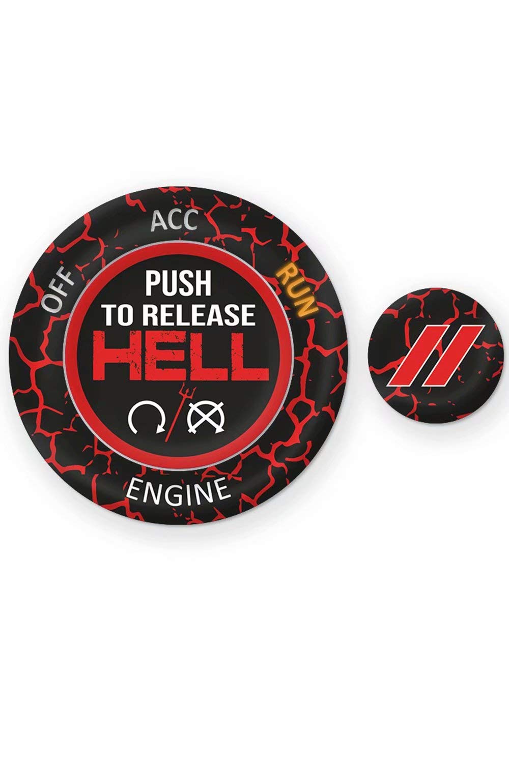 Toolepic For Dodge Ram 1500 Challenger Charger Durango Accessories 2015-2024 - Engine Cover Start Stop Button Overlay Ruby Red Sticker Emblem - Push To Release Hell Badge Style - Perfect For Decals