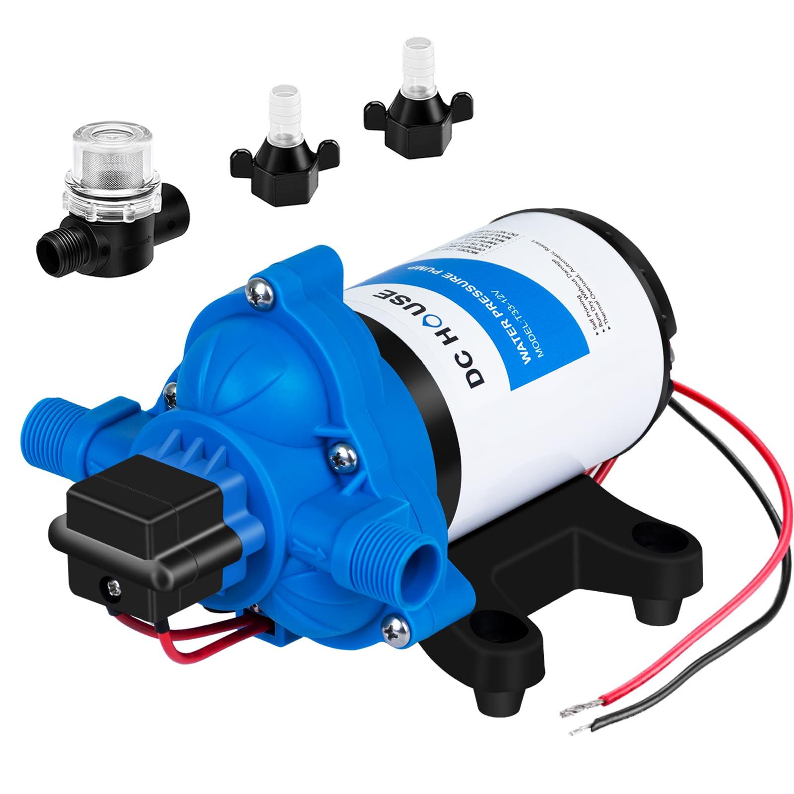 DC HOUSE 12V RV Water Diaphragm Pump Quiet Replacement, 3.5GPM 45PSI On Demand Self Priming Fresh Water Pump with Pressure Switc