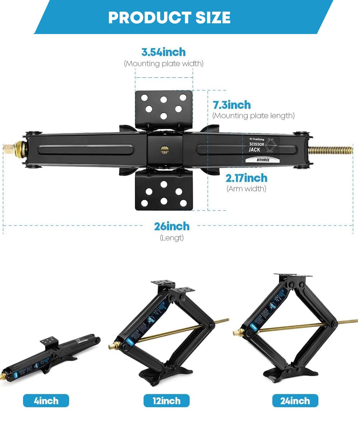 Kohree 7500Lbs Rv Stabilizer Leveling Scissor Jacks 24'' For Travel Trailer Camper, Set Of 2, Heavy Duty Rv Stabilizer Jacks Kit