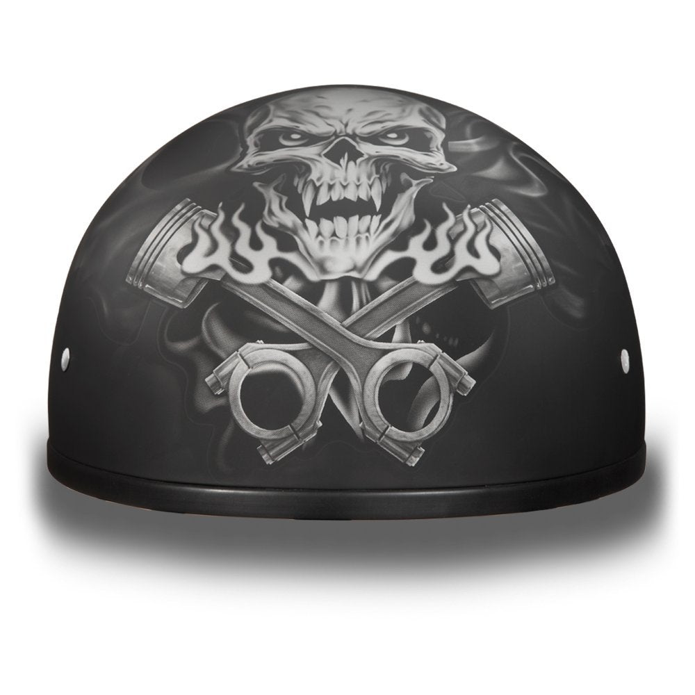Daytona Helmets Motorcycle Half Helmet Skull Cap- Pistons Skull 100% Dot Approved