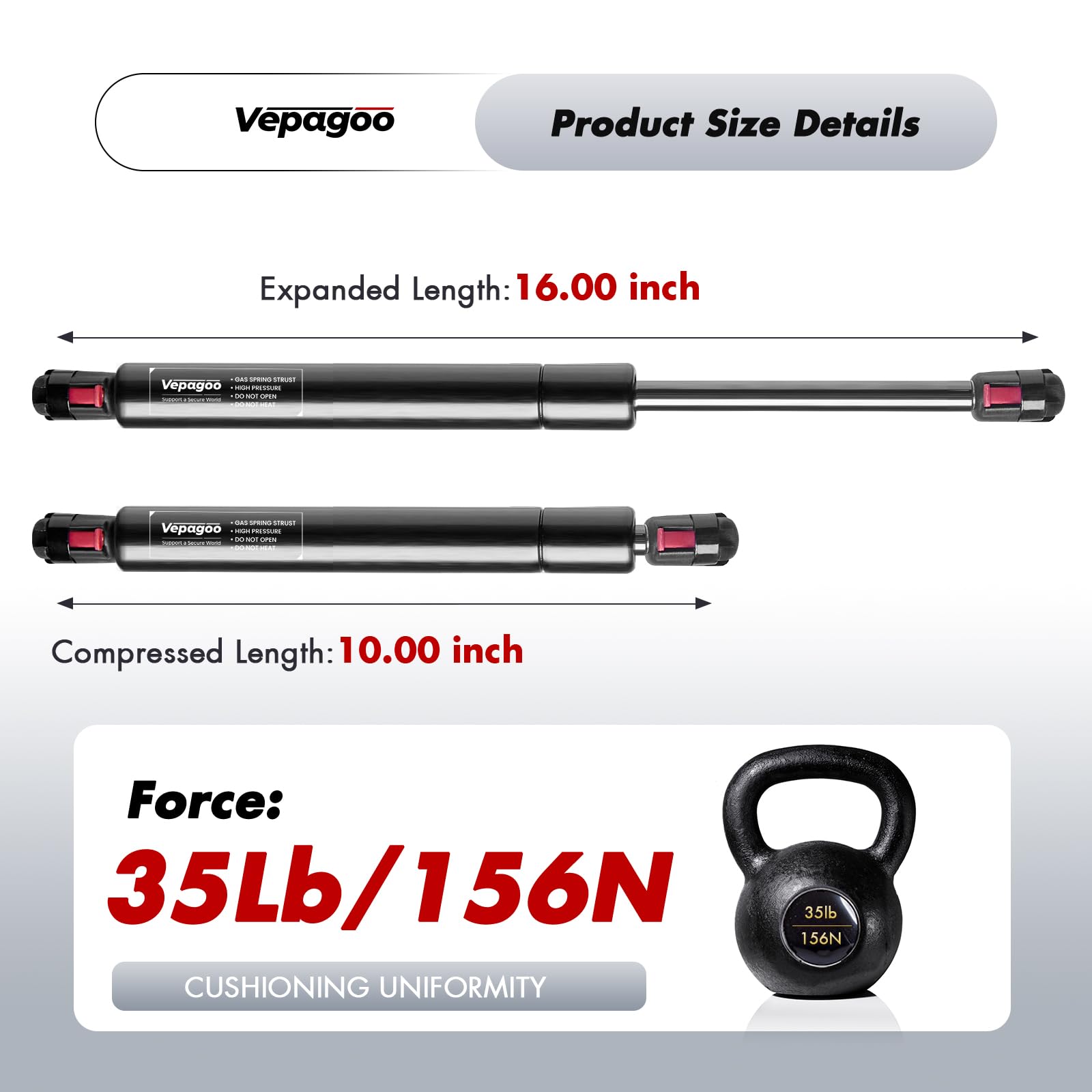 Vepagoo C16-14195 16 Inch Gas Struts 35Lb/156N Shocks Spring Lift Supports For Camper Shell Window Truck Cap Canopy Rear Glass T