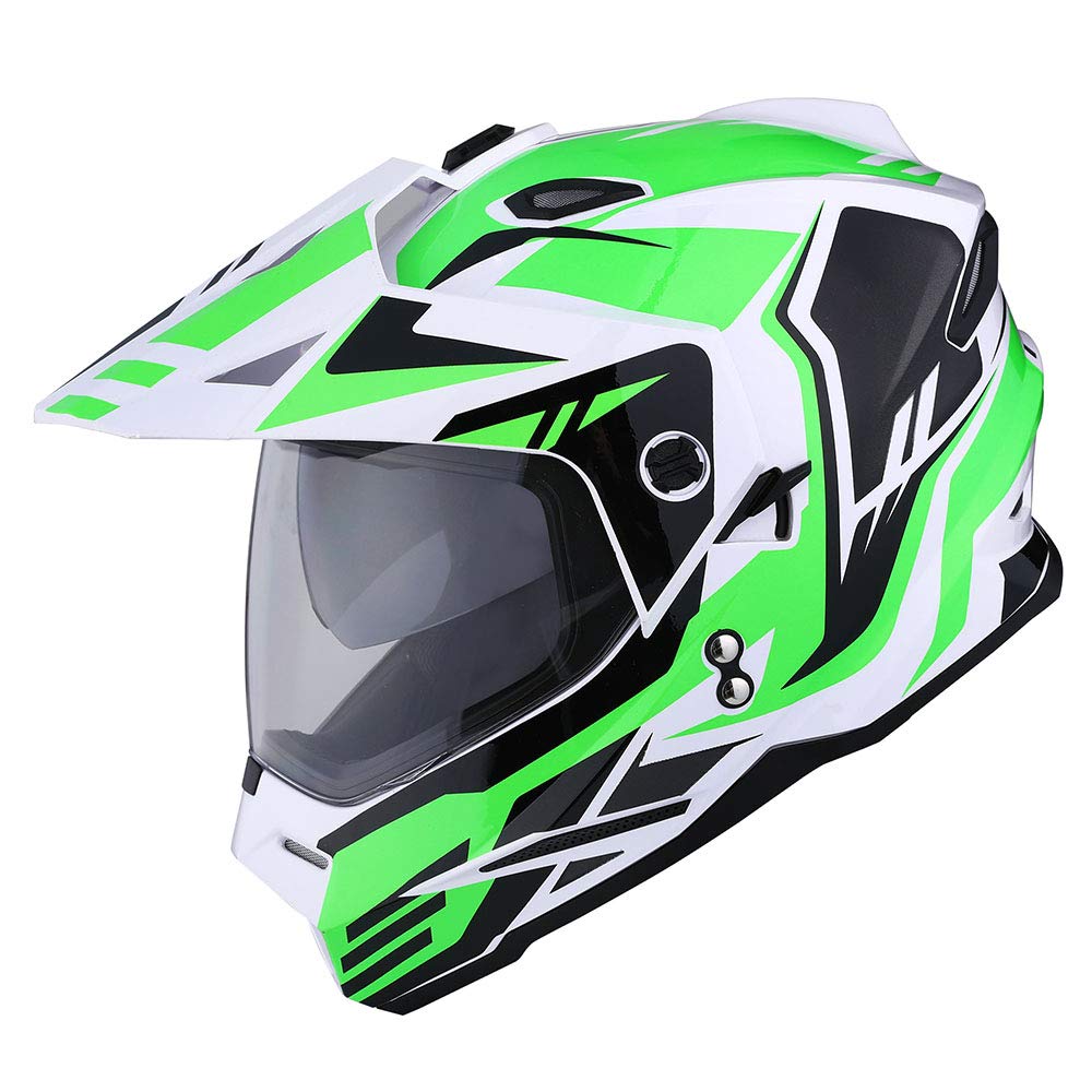 1Storm Dual Sport Motorcycle Motocross Off Road Full Face Helmet Dual Visor Storm Force Green, Size Xxl