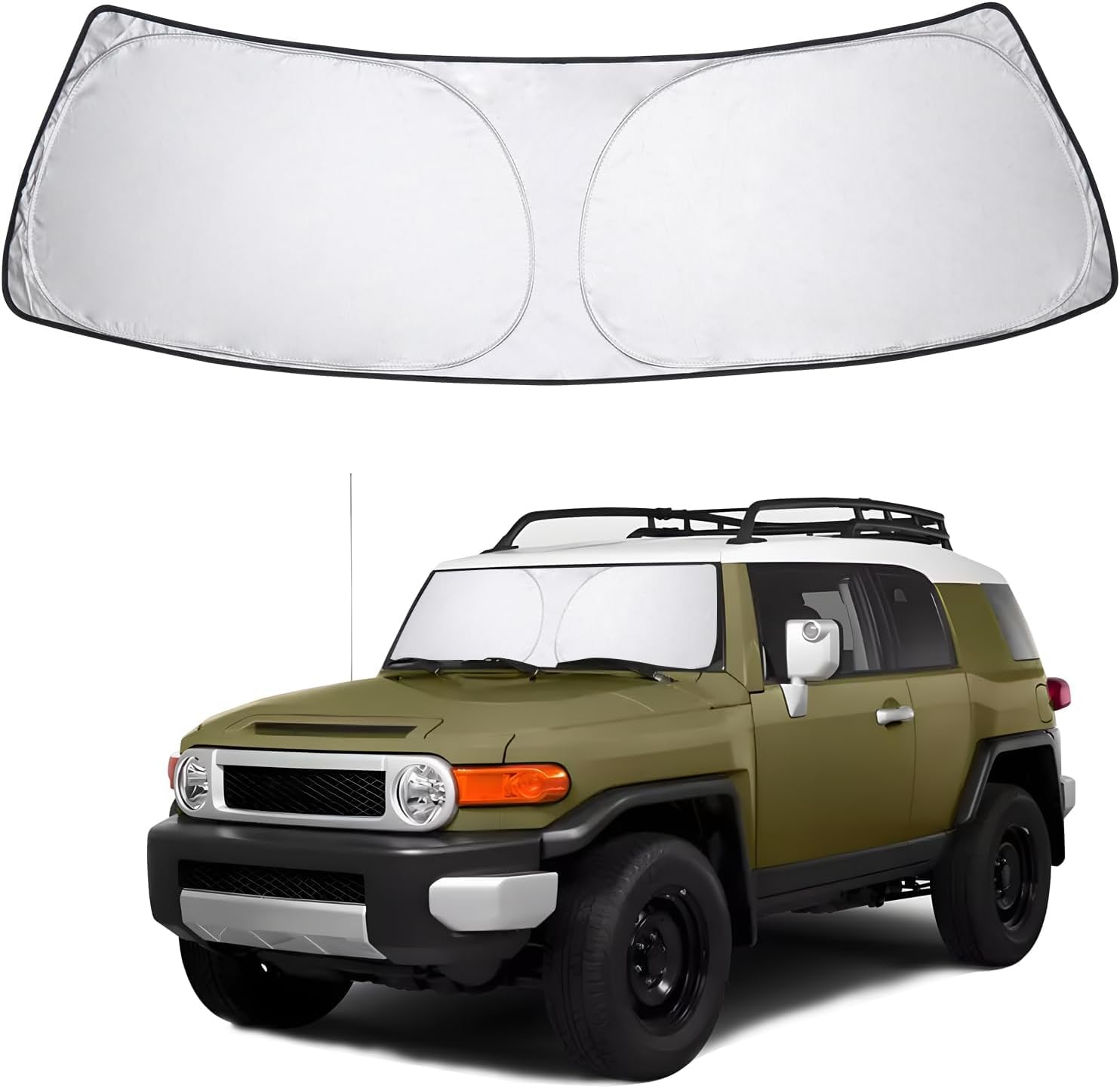 Proadsy Front Windshield Sun Shade Foldable Sunshade Protector Custom Fit 2007-2014 Toyota FJ Cruiser Sport Utility Accessories 