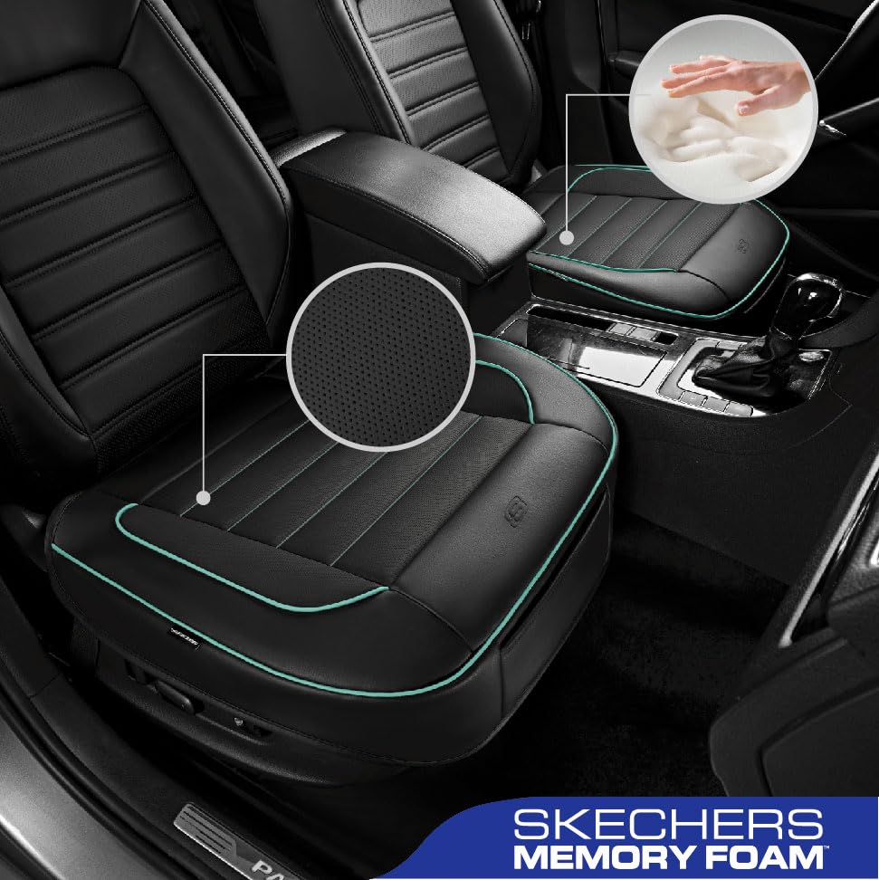 Skechers Car Seat Cover,Memory Foam Luxury Faux Leather Front Bottom Seat Cushion Cover,Universal Anti-Slip and Wrap Around The