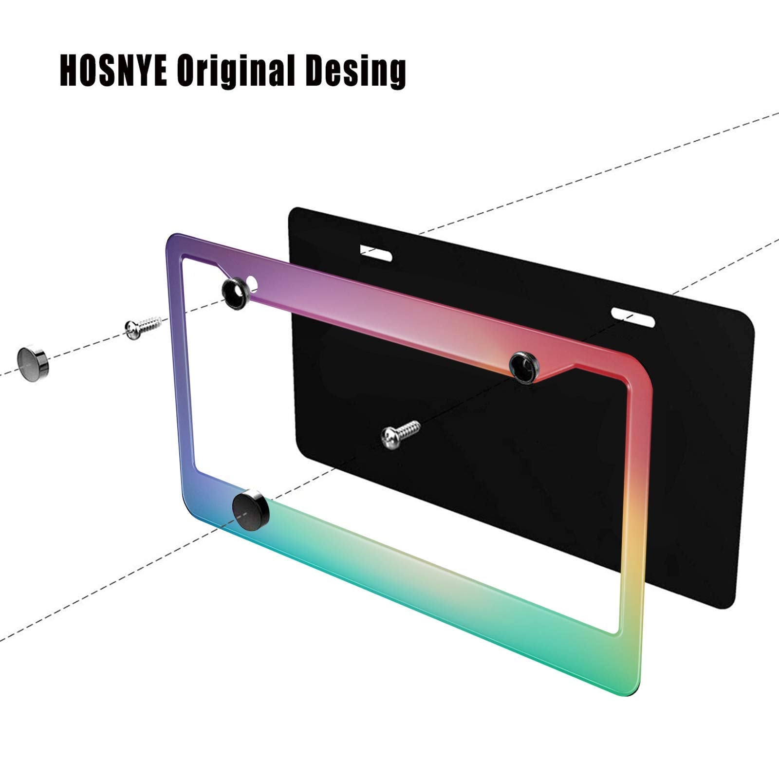 HOSNYE Rainbow Shading License Plate Frame Colorful Dye Gradient Rainbow Color Metal License Plate Cover Front Plates Frames Car