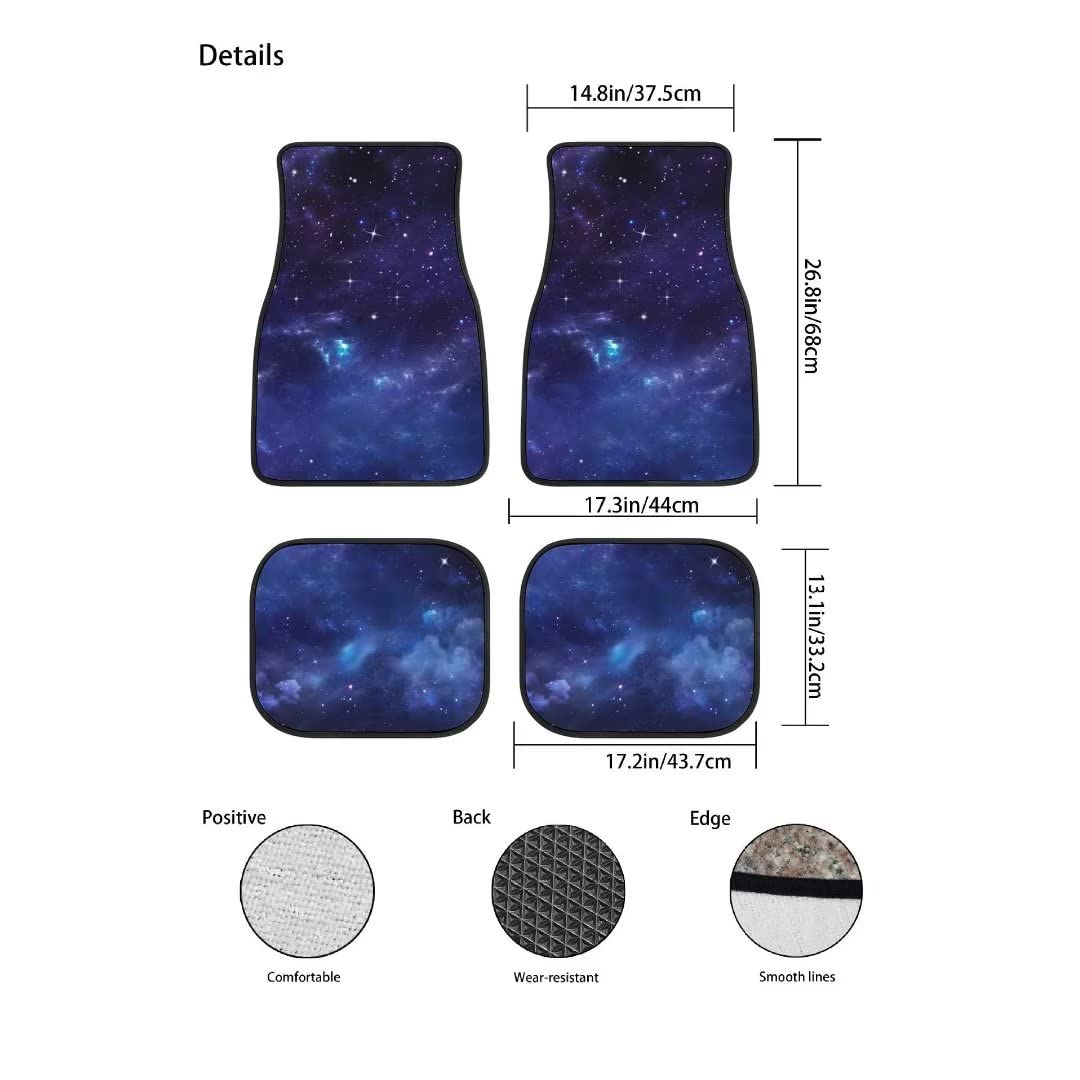 Blue Galaxy Car Floor Mats Set of 4,Beautiful Starry Night Print Outer Space Galaxy Vehicle Front Rear Carpets Non-Slip Car Floo