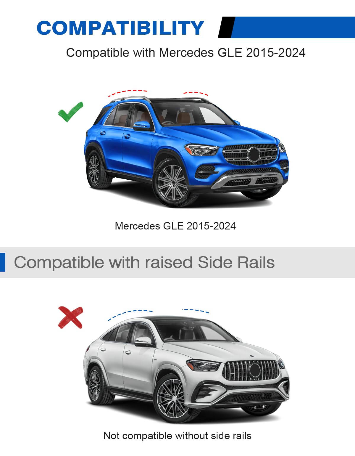 Wonderdriver Roof Rack Cross Bars 220lbs Compatible with Mercedes Benz GLE 2015-2025 with Raised Side Rails, Heavy Duty Aluminum