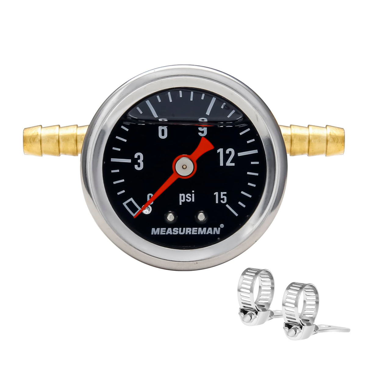 Measureman Fuel Pressure Gauge Kit 0-15Psi Stainless Steel Glycerin Filled, 1-1/2'' Black Dial Size, With 5/16'' Fuel Line Fuel