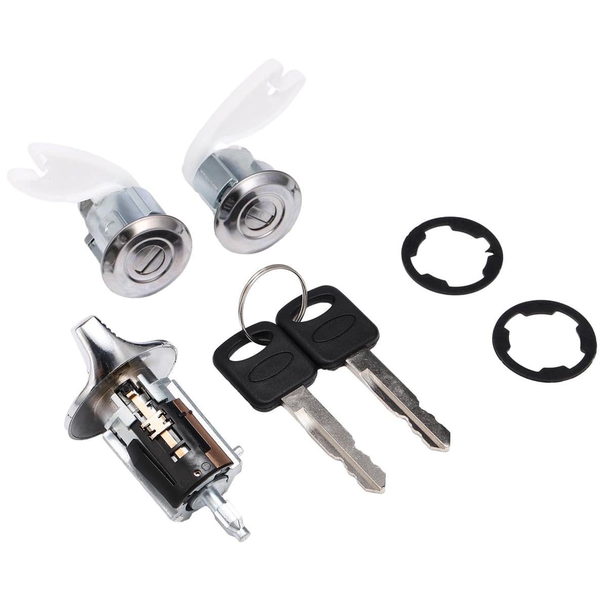 ISINFLASH Chrome Ignition Switch Lock Cylinder & Front Door Lock Cylinder with Keys Fit for Ford 1990-1995 Replace C-42-150 DP-4