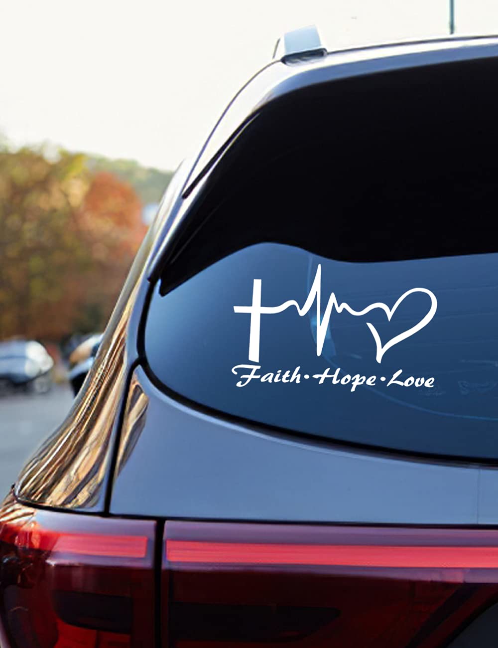 Hope Faith Love Heart Car Decal Stickers, Jesus Cross Vinyl Sticker For Car Windows, Tablets, Laptops, Water Bottles (White)