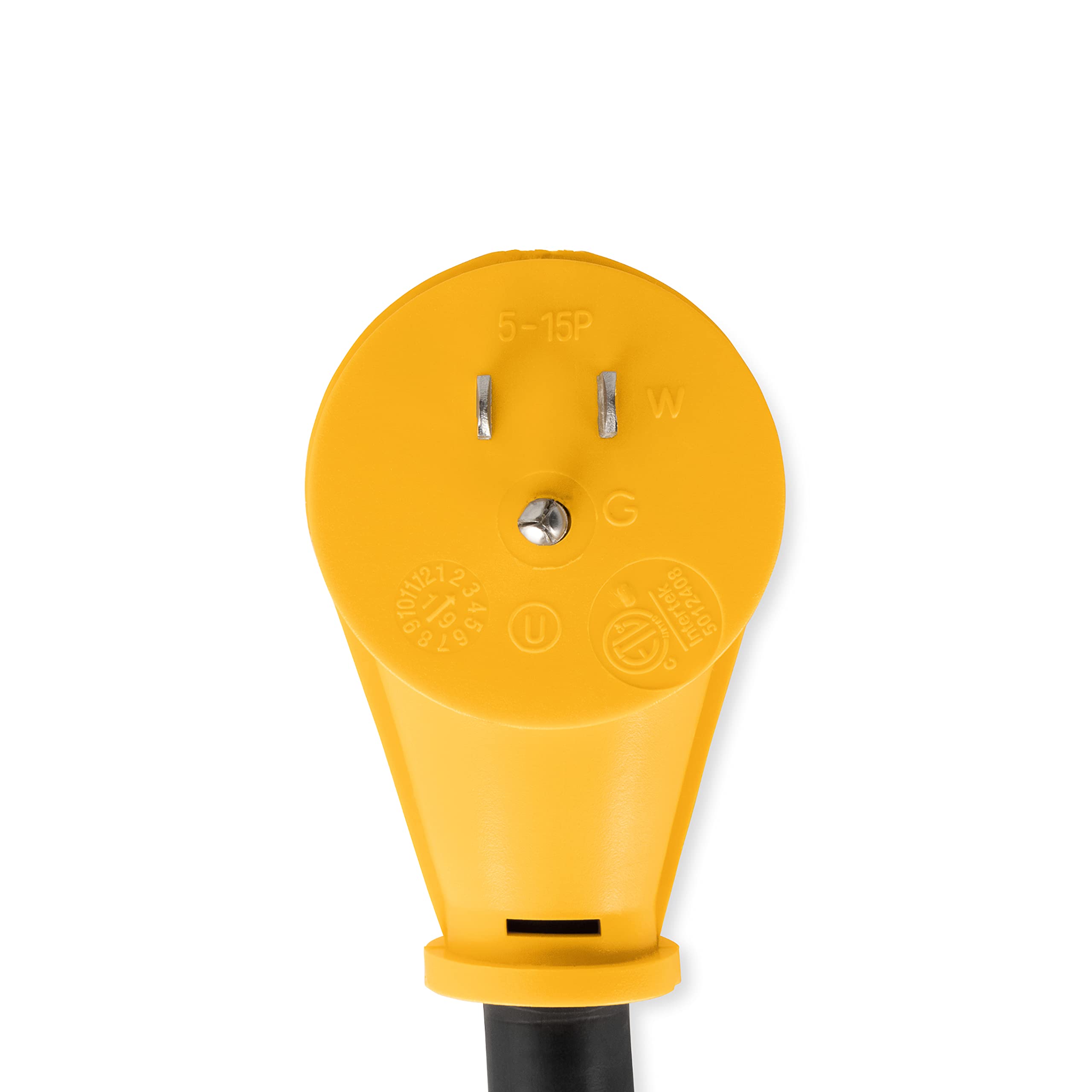 Camco RV Dogbone Electrical Adapter with Innovative 180 Degree Bend Design and PowerGrip Handle - 15 Amp Male to 50 Amp Female,