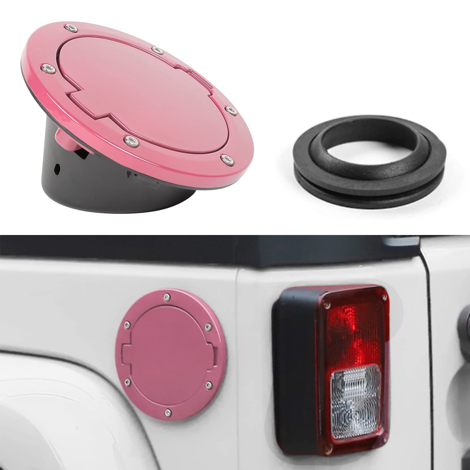 Jecar Jk Fuel Filler Cover Gas Cap Aluminum Alloy Gas Tank Door Exterior Accessories For Jeep Wrangler 2007-2018 Jk Jku, Pink