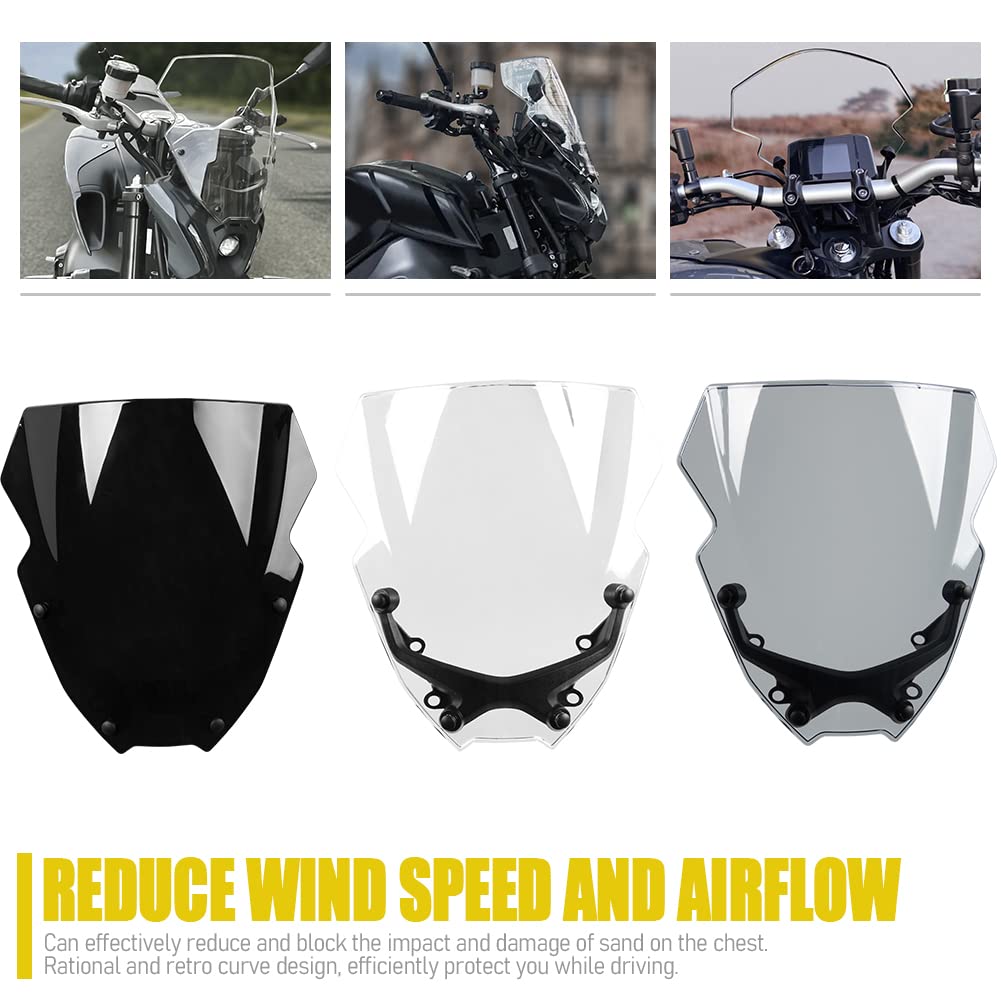 Lorababer 12' Motorcycle Windshield For Mt09 Mt09Sp Mt-09 Sp Fz09 2021 2022 2023 Windscreen Front Wind Deflector With Mounting Bracket, Light Smoke