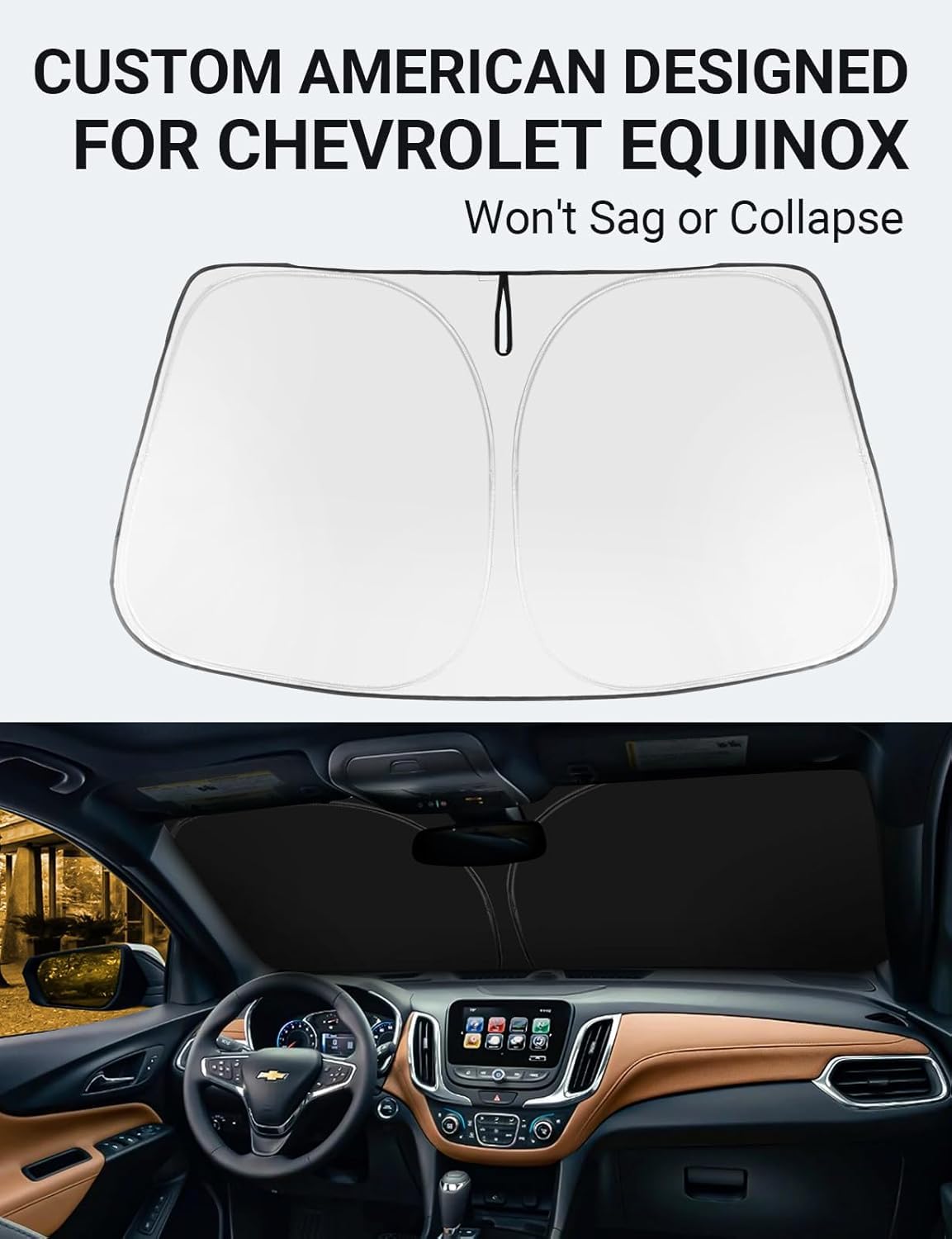 Proadsy Custom Fit Chevrolet Equinox 2017-2024 Windshield Sun Shade 4-Layer Foldable Front Sunshade Protector Sun Visor Blocks U