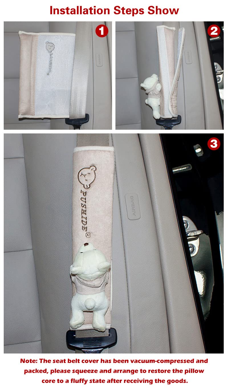 Tianmei 2Pcs Bear Doll Styling Faux Suede Car Seat Belt Strap Cover Shoulder Strap Pad (Beige Color)