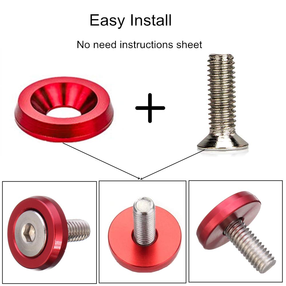 20Pcs Fender Bumper Washer Bolt M6X20Mm 6061 T6-Grade Cnc Billet Aluminum Washer Engine Bay Dress Up Fastener Kit (Red)