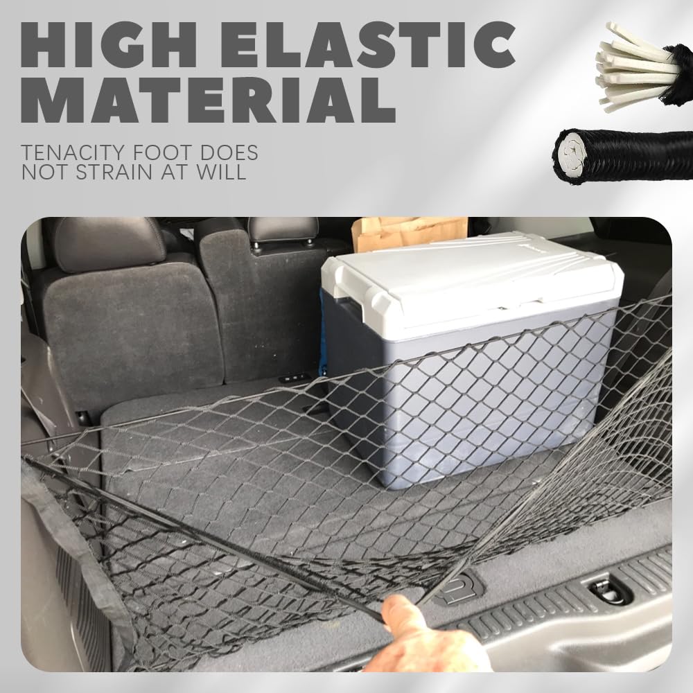 Lecctso Car Rear Cargo Net, Automotive Cargo Nets, Trunk Cargo Storage Net With Hooks, 35.4'X 15.75' Adjustable Elastic Storage Organizer Net, Car Accessories Trunk Organizer Universal Fit Suv, Car