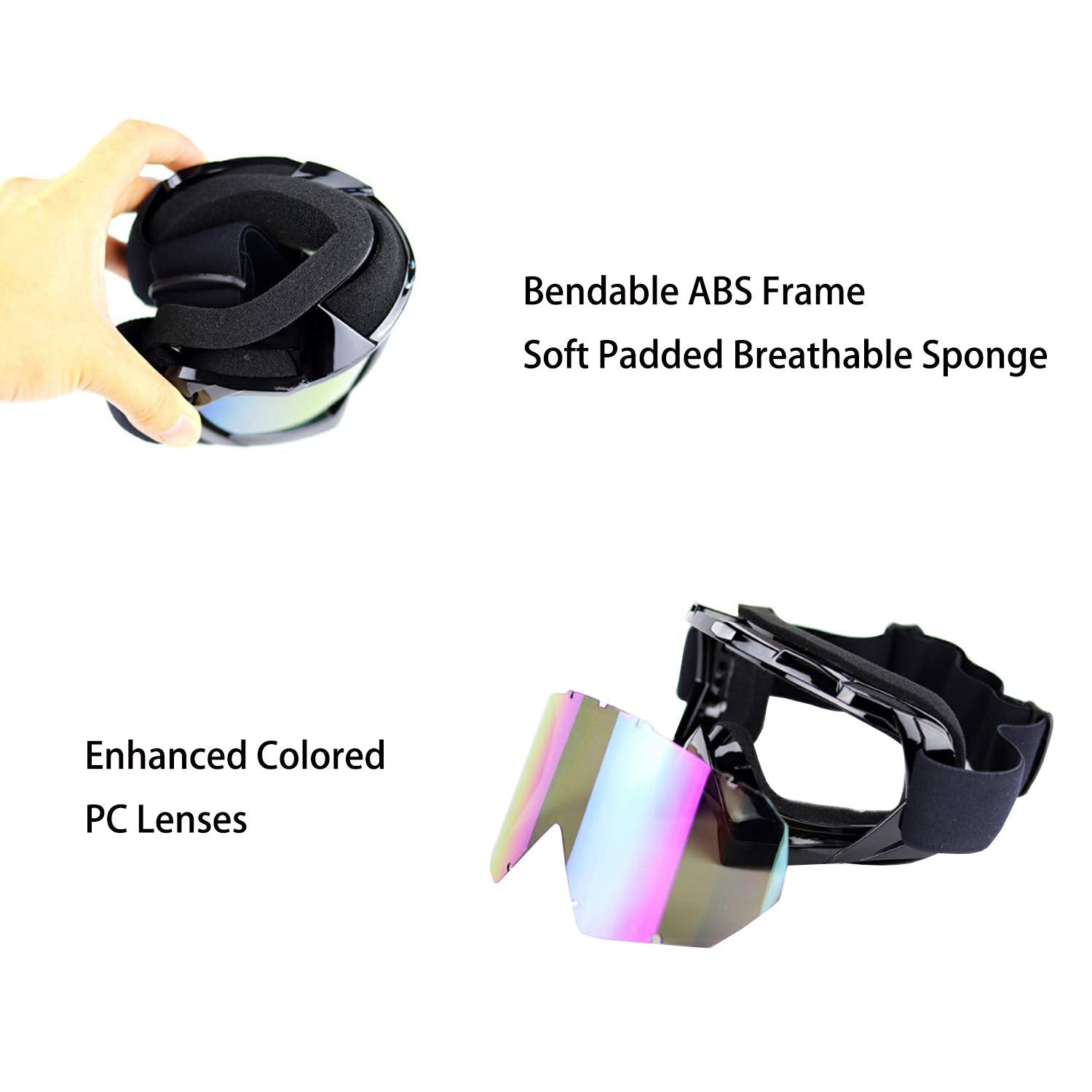 Adcgank Motorcycle Goggles Dirt Bike Motocross Atv Goggles Off Road Goggles Mx Anti Uv Ski Fit Over Glasses Tear Off For Man Women Youth Adult Black