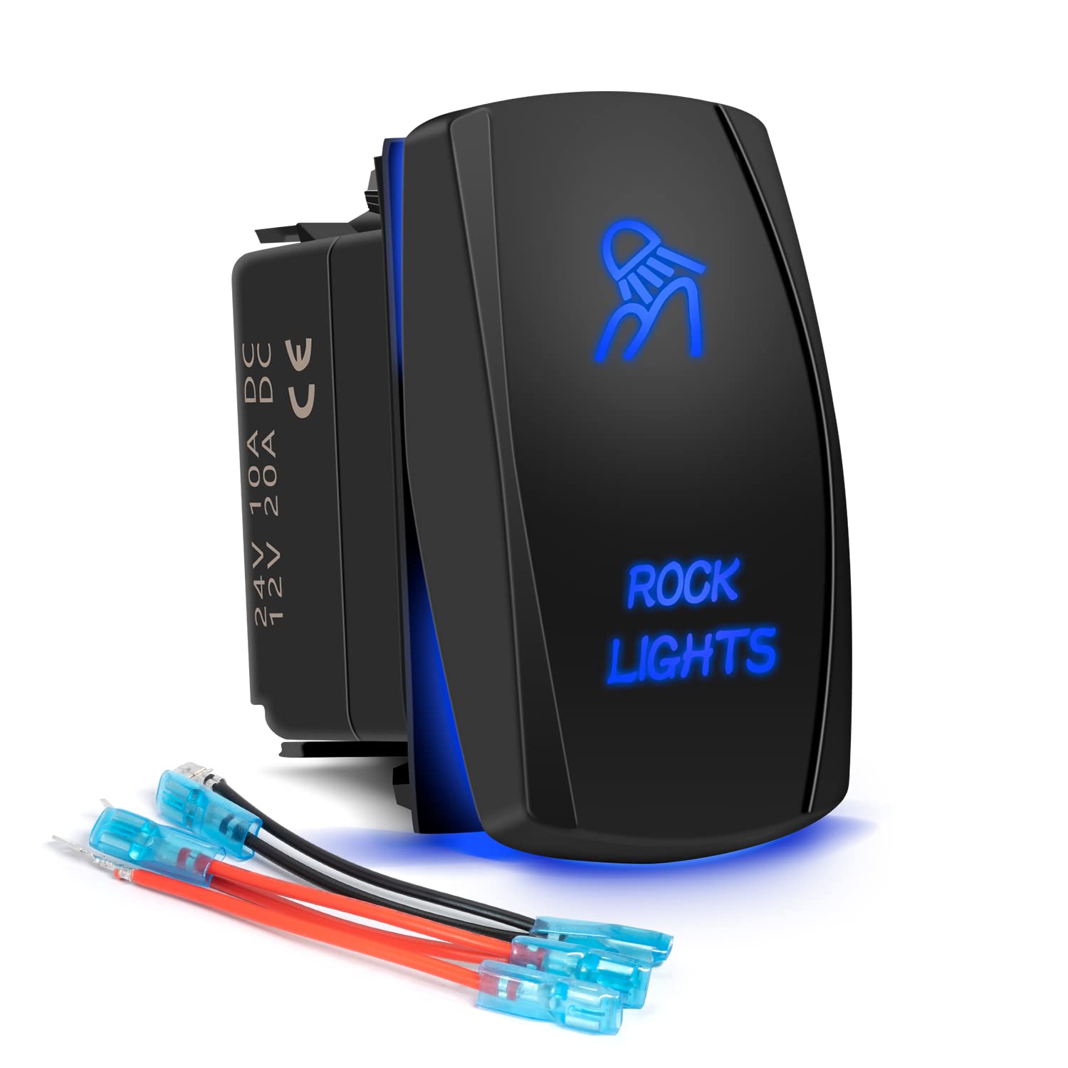 Rock Lights Rocker Switch 5Pin Laser On/Off Blue Led Light 20A/12V 10A/24V Toggle Switch With Jumper Wires Set For Automotive Bo