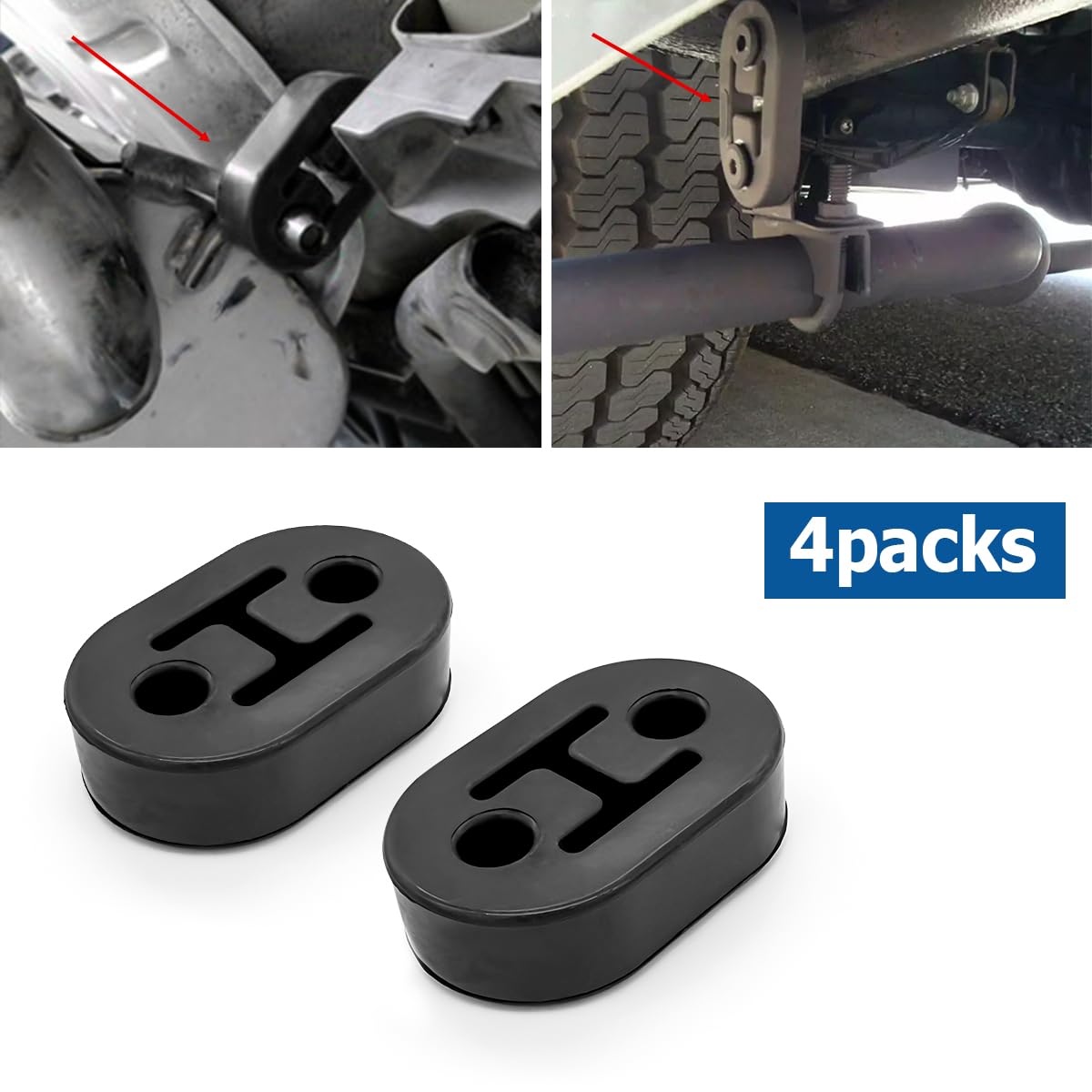 Osilly Car Exhaust Hanger, 4PCS Rubber Insulator Bushing Mount, 2 Holes 0.47 Inch (12mm), Auto Muffler Shock Absorbent Bracket M