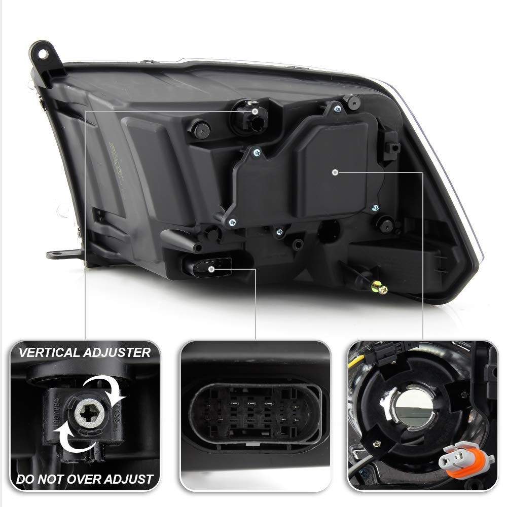 Acanii - For [Oe Projector Headlight Model Only] 2013-2015 Dodge Ram 1500 2500 3500 W/Black Trim Headlamp Passenger Side