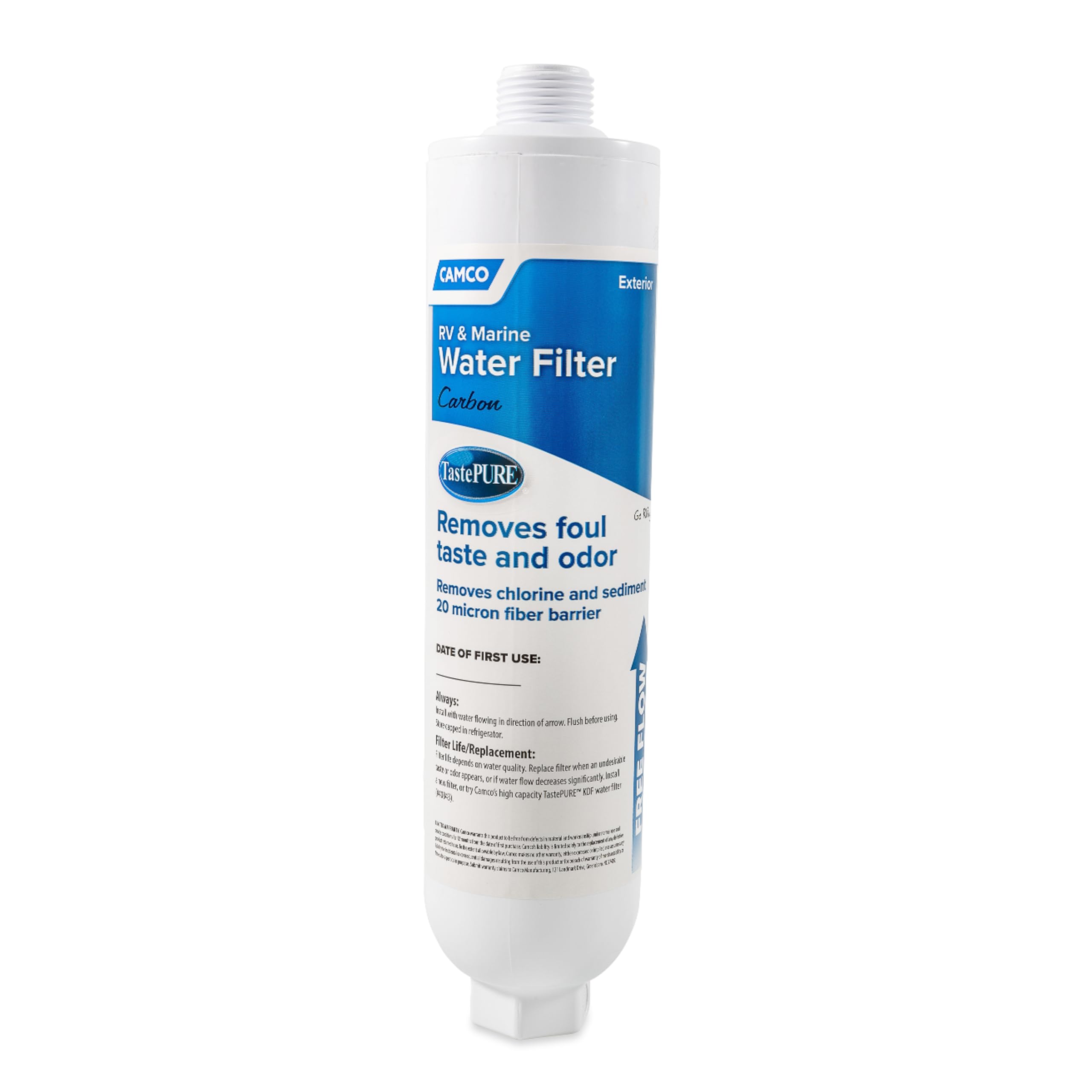 Camco TastePURE RV Carbon Water Filter - Reliable RV Inline Water Filter to Reduce Bad Taste & Smell - GAC Camper Water Filter -