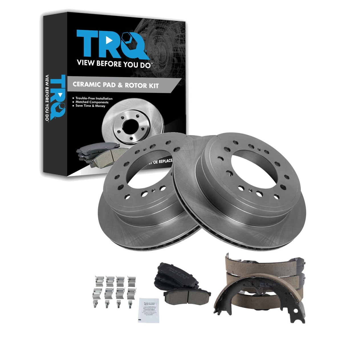 Trq Rear Brake Pad & Rotor Kit Brake Pads Brake Rotor Parking Brake Shoe Set Ceramic Compatible With 2016 Lexus Gx460