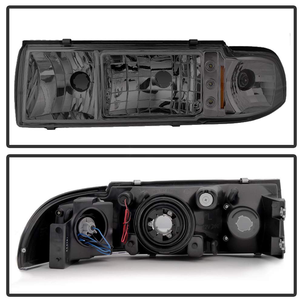 Acanii - For Smoke 1991-1996 Chevy Caprice Impala 2In1 Led Headlights Lights+Corner Signal Lamps Driver & Passenger Side