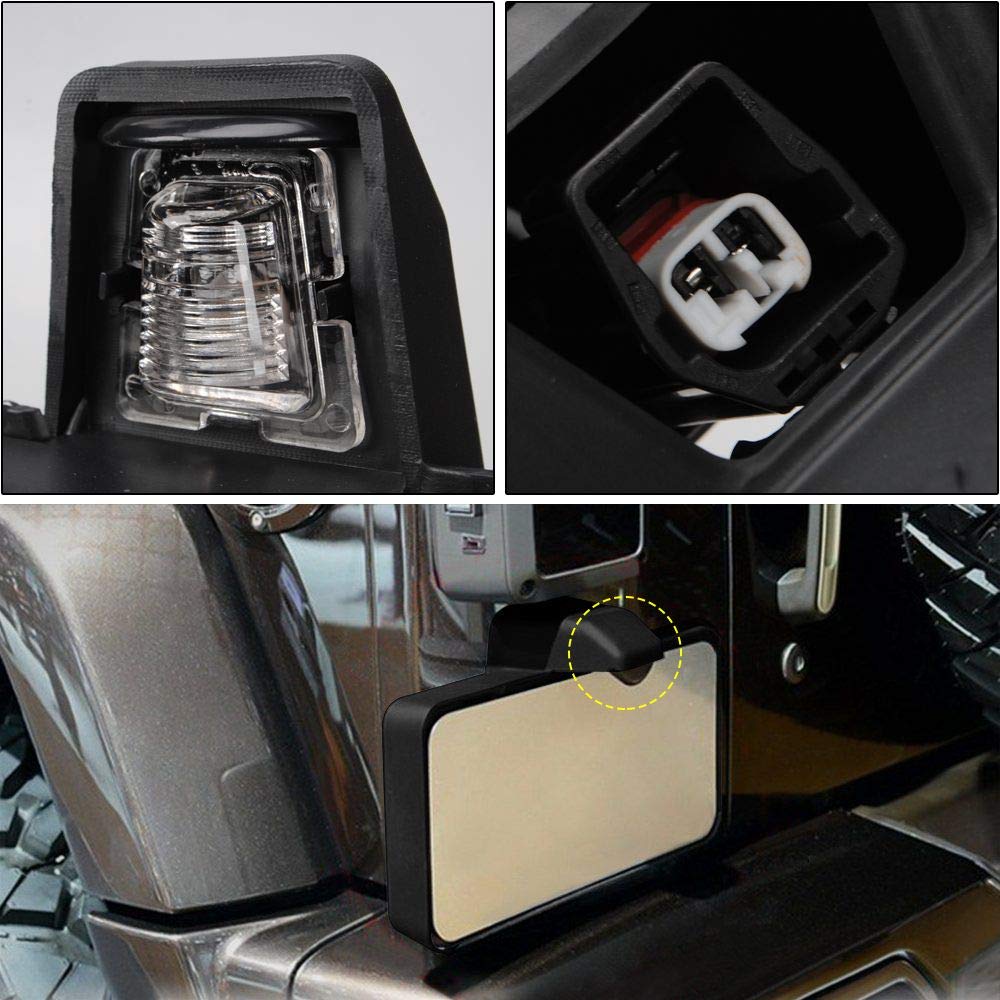 Jecar Fit For Jk License Plate Holder Frame With Light Rear License Plate Mounting Bracket Compatible With 2007-2017 Jeep Wrangler Jk Jku Sahara Rubicon X Sport & Unlimited