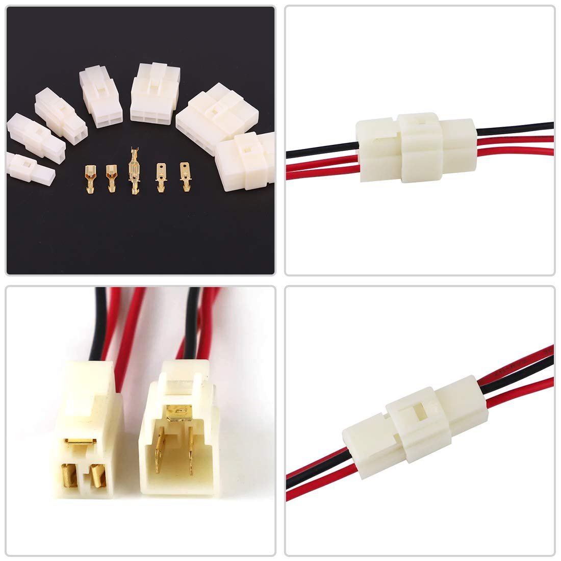 Glarks 300Pcs 6.3mm 4 Pin Way Electrical Automotive Wire Connector Male Female Socket Plug and Terminals Kit for Motorcycle, Bike, Car, Boats (30Set 6.3mm 4P)