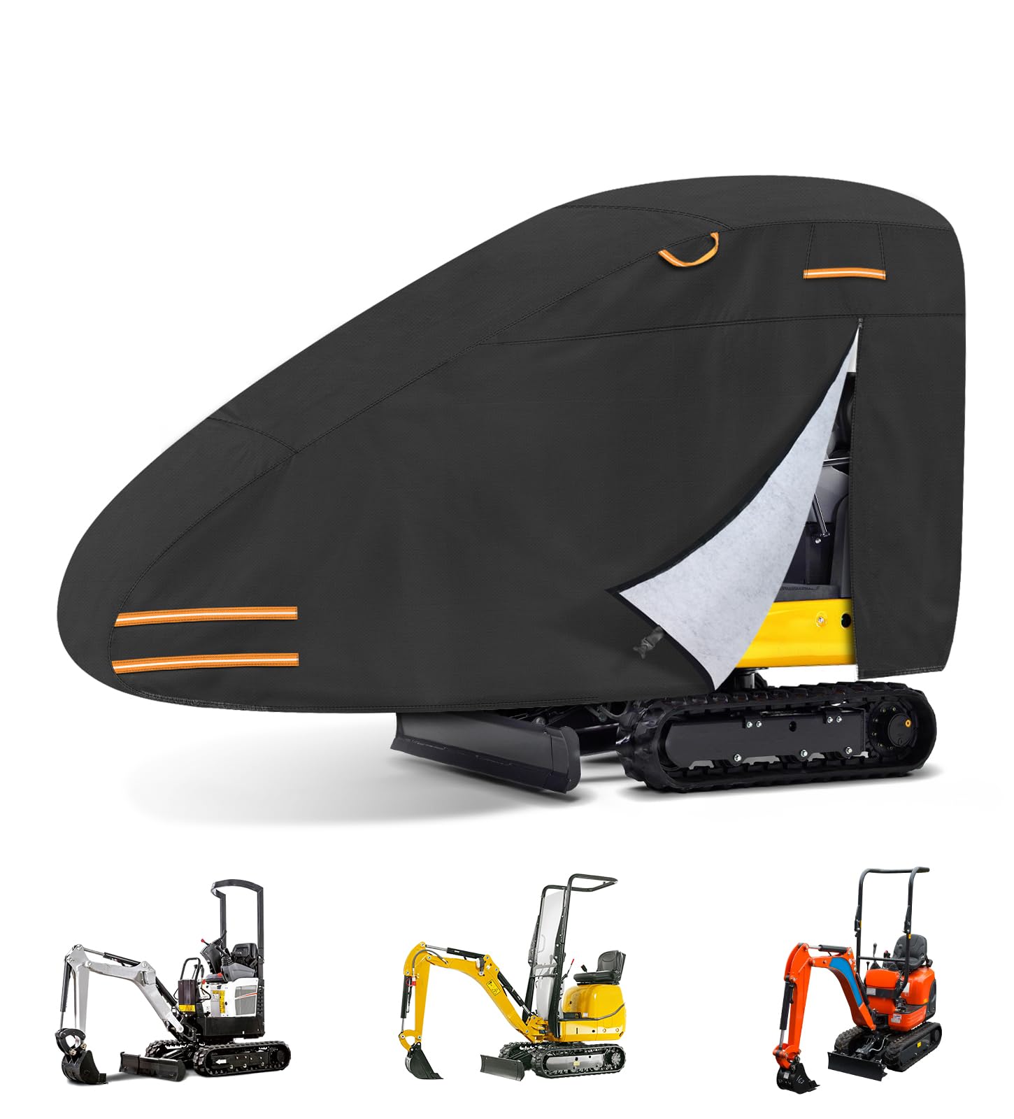 Mini Excavator Cover Fits 2000-3000 lbs Models, 420D Waterproof Zippered Excavators Cover Compatible with Kubota K008-3/Bobcat E