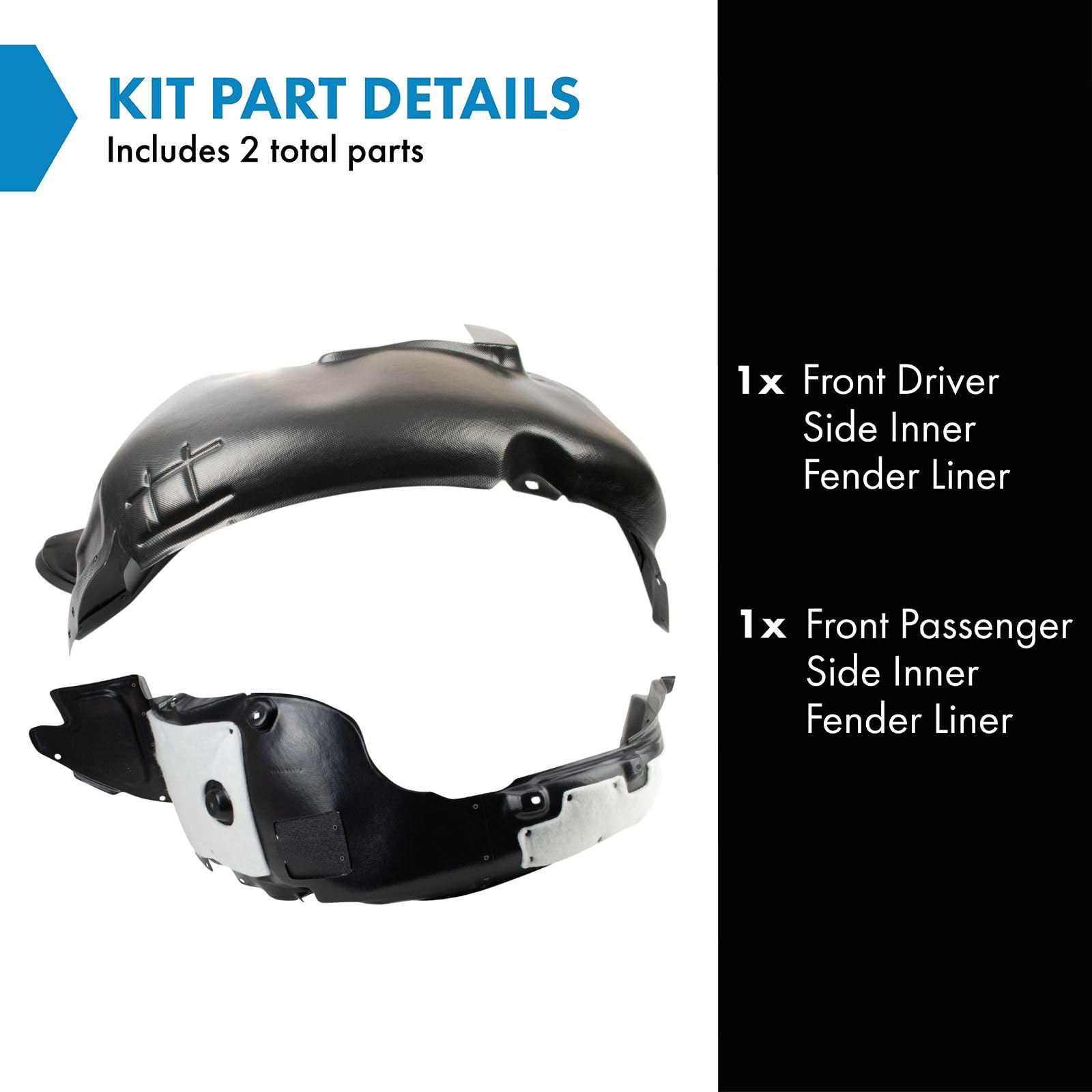 Trq Front Inner Fender Liner Set Compatible With 2012-2015 Volkswagen Jetta Vw1248122 Vw1249122