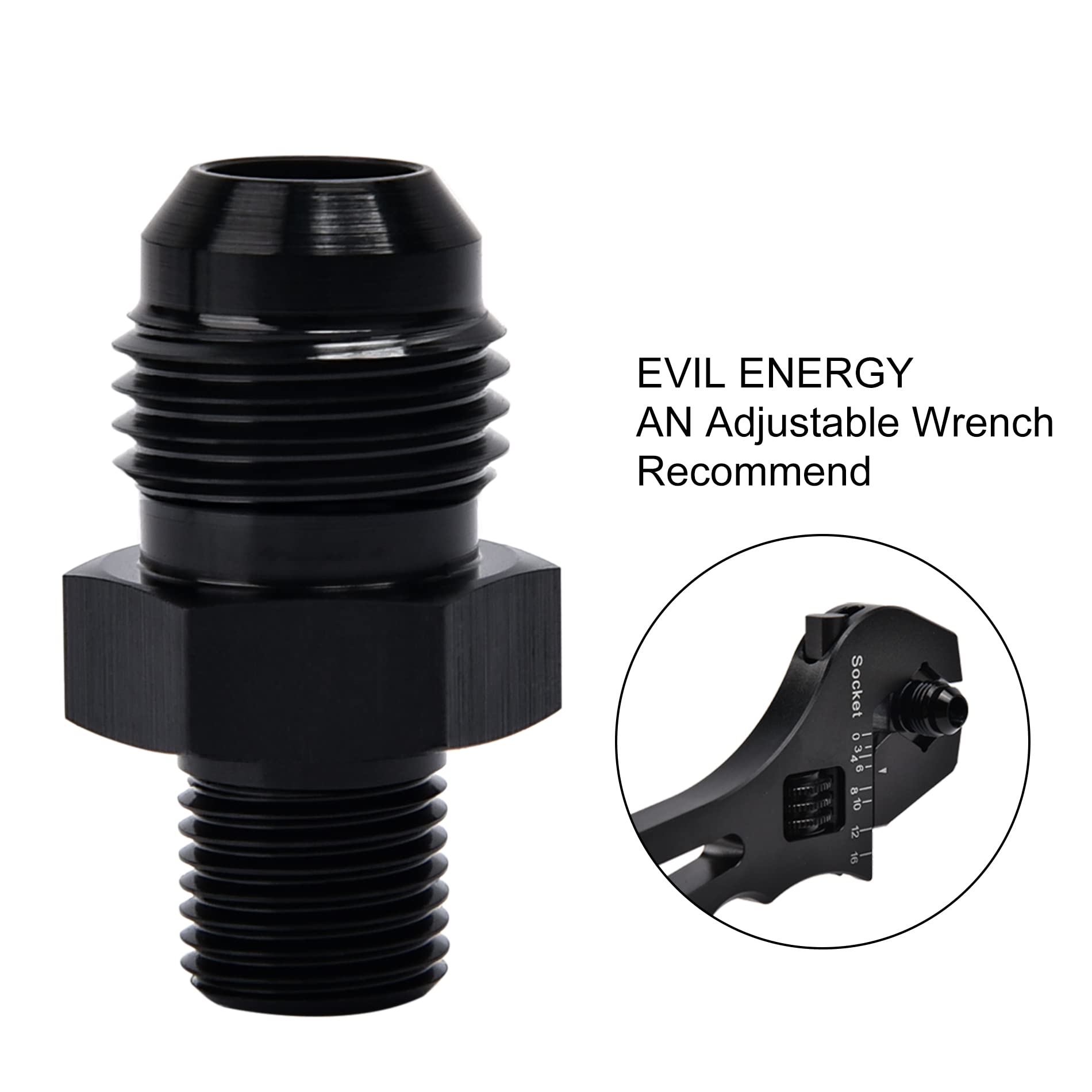 Evil Energy 6An Male Flare To M10 X 1.0Mm Male Metric Fitting Adapter Aluminium Alloy 2Pcs
