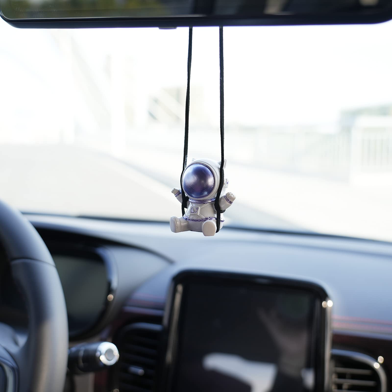 AMIORO Swing Astronaut Shaped Car Pendant Cartoon Car Rear View Mirror Hanging Ornaments (New Blue)