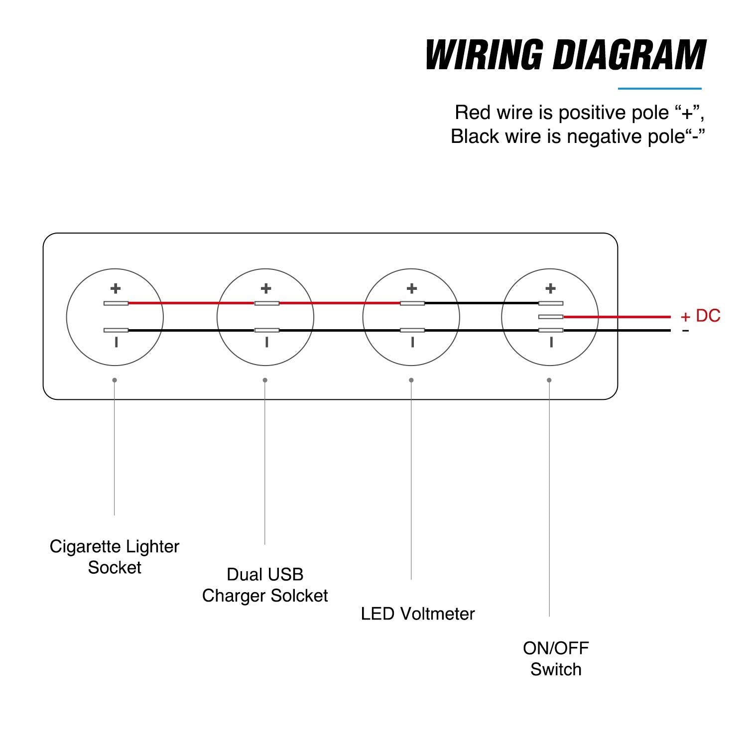 Nilight 4 In 1 On/Off Charger Socket Panel Dual Usb Socket Power Outlet & Led Voltmeter &Cigarette Lighter Socket& Led Lighted O