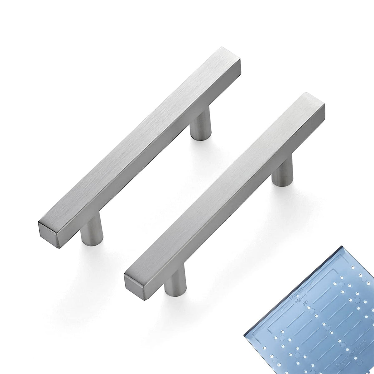 Ravinte 30 Pack 3 Inch Cabinet Pulls Brushed Nickel Sqaure Kitchen Cabinet Handles Silver Cabinet Hardware Stainless Steel Drawer Pulls 5 Inch Overall Length With Mounting Template