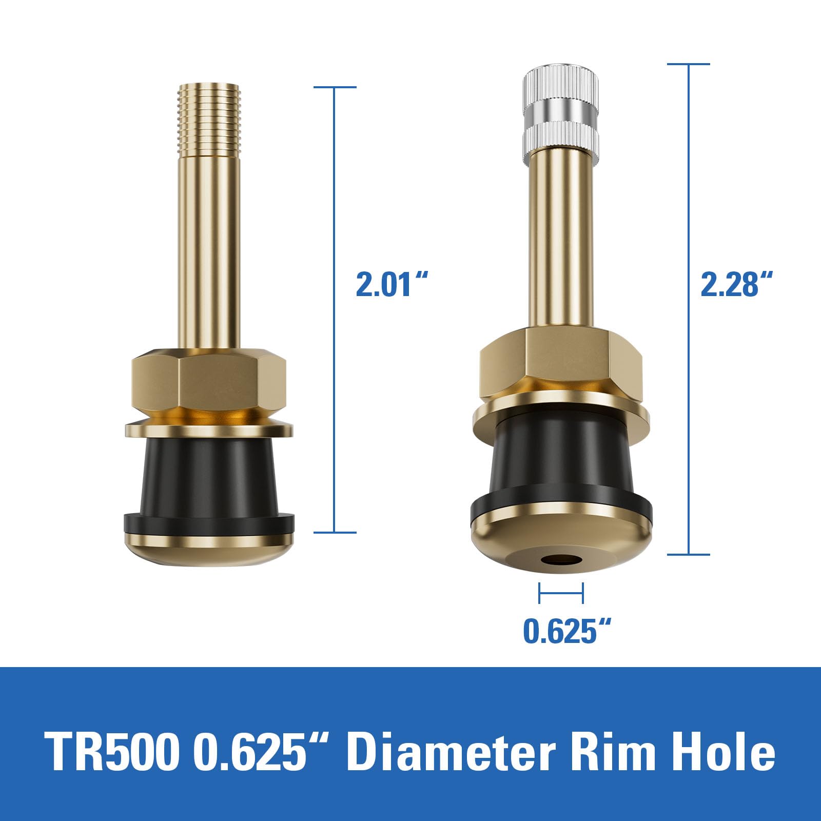 Ckauto Tr500 Tire Valve Stems, 2.01 Metal Valve Stems, Climp-In Brass Tire Valve Stem With Valve Stem Core For Rim F.625 '' (10